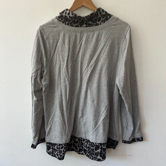 IsaacMizrahiLive Pullover Womens Large Gray Animal Print Collared Long Sleeve - Picture 5 of 5